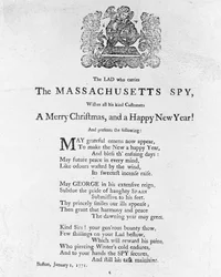 Christmas Greetings from The Lad Who Carries The Massachusetts Spy, Printed in The Massachusetts Spy, 1st January 1771
