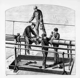 Construction of Brooklyn Bridge, New York
