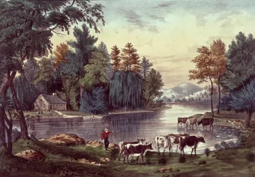 Cows on the Shore of a Lake, published by Nathaniel Currier and James Merritt Ives