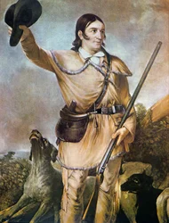 David (Davy) Crockett (1786-1836) with his hunting dogs in 1836