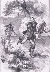 Flight of the Indians after the massacre, illustration from Cassell