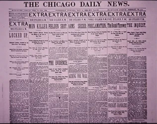Front Page of The Chicago Daily News Reporting the Chicago Haymarket Labor Riot, 5 May 1886
