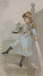 Girl Carrying a Pot of Coffee on a Tray