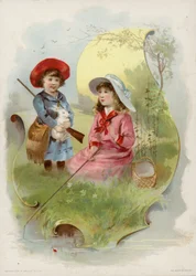 Girl Holding White Rabbit, Girl Fishing