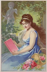 Girl in Blue Dress Reading Book