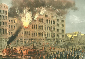 Great Fire on Lake Street, from Chicago Illustrated, with Literary Descriptions by James W. Sheahan, Published by Jevne & Almini, Chicago