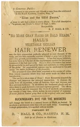 Halls Vegetable Sicilian Hair Renewer, Restores Gray Hair to its original color and prevents baldness. Verso