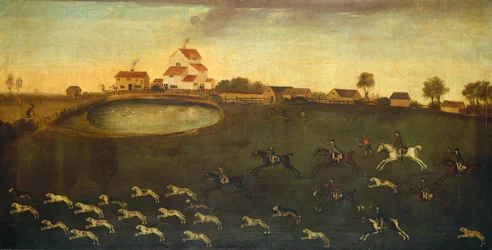 Hunting scene with a pond, 18th century