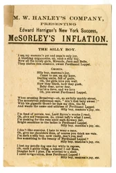 M.W. Hanleys Col presenting Edward Harrigans latest N.Y. Success, McSorleys Inflation [theatre card]. Verso, c.1882