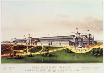 Machinery Hall, Grand United States Centennial Exhibition, Fairmount Park, published by Nathaniel Currier and James Merritt Ives, 1876