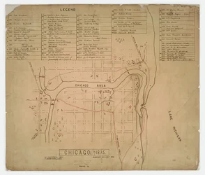 Map of Historic Houses and Sites in Chicago, Illinois, c.1835