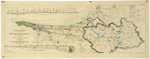 Map of the New Croton Aqueduct, Old Aqueduct and Bronx River Pipeline also the Watersheds of the Croton, Bronx