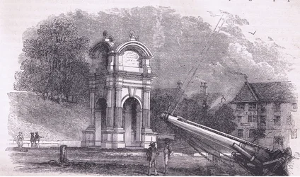 Monument at New Plymouth to mark the site of the landing of the Pilgrim Fathers, illustration from Cassell