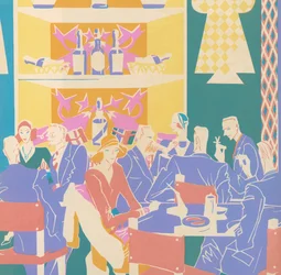 Patrons at Tables in an Art Deco Jazz Club