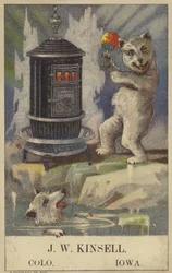 Polar bear dancing by a stove