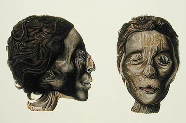 Profile and face of a female mummy from Gizeh, Volume II, plate XXVII from Ancient Egypt by Samuel Augustus Binion, published 1887