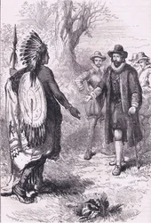 Reception of a Naragansett warrior, illustration from Cassell