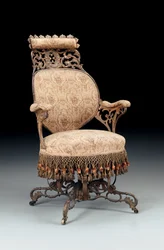 Rococo Revival Painted and Gilded Cast-Iron Centripetal Armchair, Manufactured by the American Chair Company, New York, c.1850