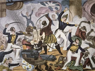 Sailors of the Royal Navy Boarding Algerine Pirate Vessel, c.1820