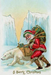 Santa Claus with a Polar Bear at the North Pole