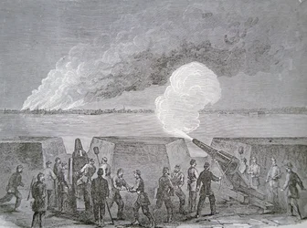 Siege of Charleston, the City Burning Under Bombardment, January 3rd 1864, from Harper