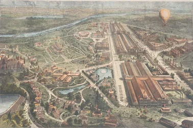 The Centennial - Balloon View of the Grounds, Harpers Weekly