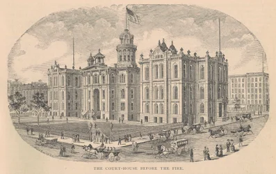 The Court-House before the Fire, illustration from History of Chicago vol. 2 by Alfred Theodore Andreas, published 1885