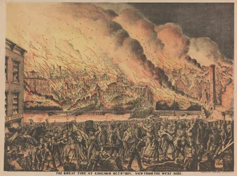 The Great Fire at Chicago, 9th October, view from the West side, 1871