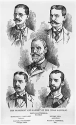 The President Salvador Cisneros Betancourt (1828-1914) and the Cabinet of the Cuban Republic, Illustration from The Story of Cuba by Murat Halstead