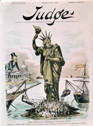 The Proposed Emigrant Dumping Site, front cover of Judge, 22nd March 1890