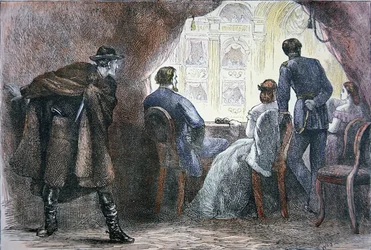 The assassination of Abraham Lincoln (1809-65) in the box at Ford