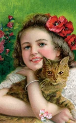 Victorian Girl with a Pet Cat