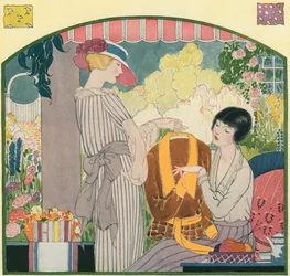 Women in 1920s Fashions Reviewing Their New Clothes