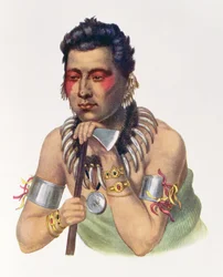 Young Ma-Has-Ka, Chief of the Iowas, 1837, illustration from The Indian Tribes of North America, Vol.1, by Thomas L. McKenney and James Hall, pub. by John Grant