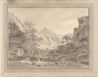 Views in England, Scotland and Wales; Tour in Scotland: Mountainous landscape with bridge