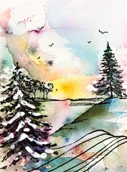 Snowy Pine Sunset