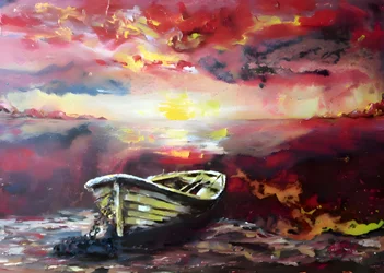 Vibrant Sunset Rowboat