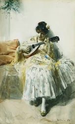 A Spanish Girl Playing a Mandolin