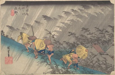 Sudden Shower at Shono, from the Series Fifty-three Stations of the Tokaido, 1834-35