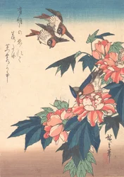 Swallows and Kingfisher with Rose Mallows