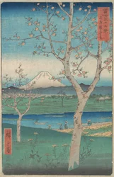 View of Mount Fuji from Koshigaya, Province of Musashi, 4th Month, Horse Year 1858