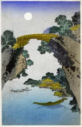 Geography. Japan. Bridge. Woodcut by Hiroshige in: Fifty Three Stations of the Tokaido. Postcard, Japan