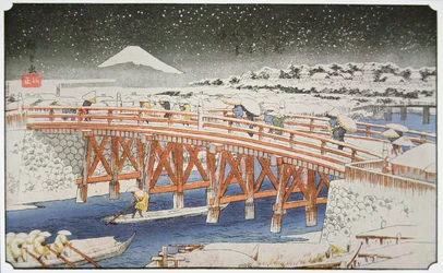 A Bridge in Yedo with Mount Fuji in the Background