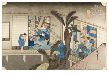 Akasaka: Inn with serving maids from the series The Fifty-three Stations of the Tokaido
