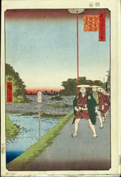 One Hundred Famous Views of Edo: Kinokuni Hill and Distant View of Akasaka and the Tameike Pond (1856-1858)