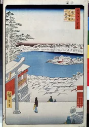 View from the Top of the Slope at the Tenjin Shrine at Yushima (One Hundred Famous Views of Edo). Japanese print by Utagawa Hiroshige (1797-1858)