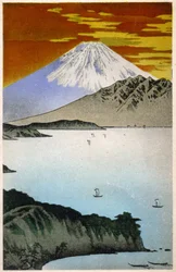 Sunrise on Mount Fuji. Woodcut by Hiroshige in: Fifty Three Stations of the Tokaido (1833-1834). Postcard, Japan, c.1900