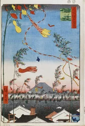 Prosperity Throughout the City during the Tanabata Festival (One Hundred Famous Views of Edo). Japanese print by Utagawa Hiroshige (1797-1858)
