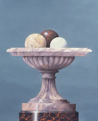 Marble Vase, white, black and yellow marble balls