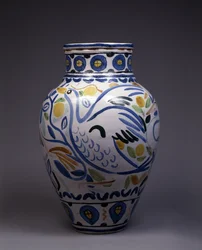 Majolica Vase Painted and Decorated by a Bird